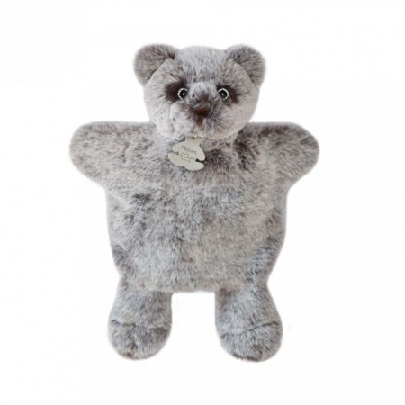 Marionnette à main ours gris chiné pour enfant - Histoire d'ours