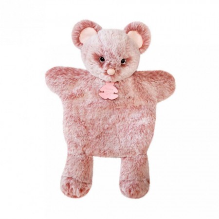 marionnette à main enfant souris rose chiné histoire d'ours