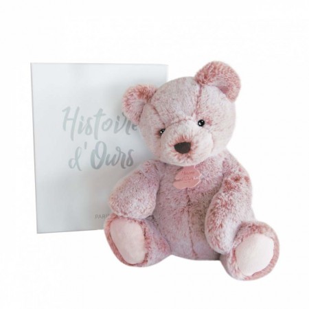 petit ours en peluche assis rose chiné