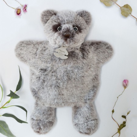 Marionnette à main ours gris chiné pour enfant - Histoire d'ours